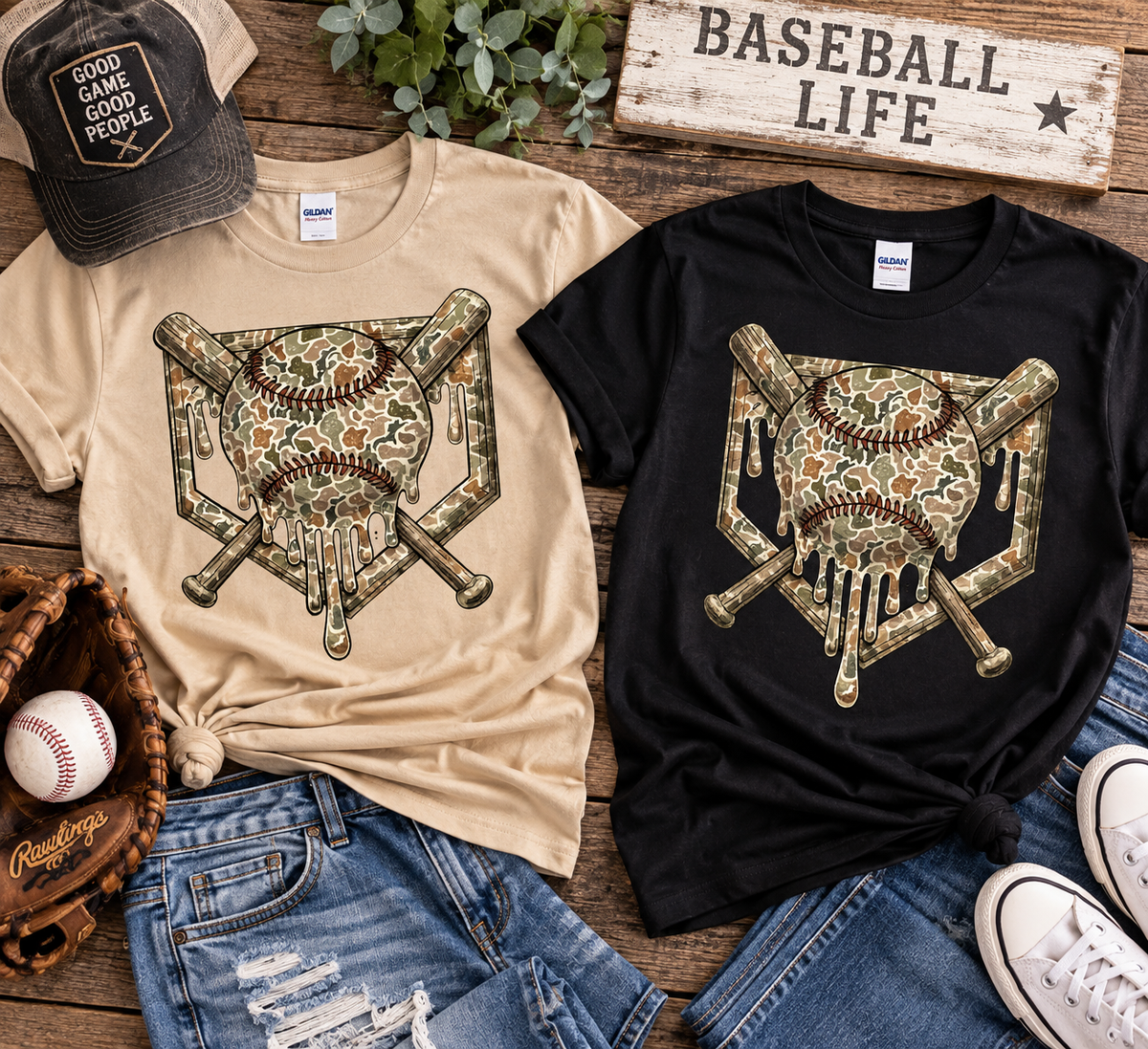 Baseball Camo Skull Shirt | Baseball Dad Shirt | Vintage Baseball T-Shirt