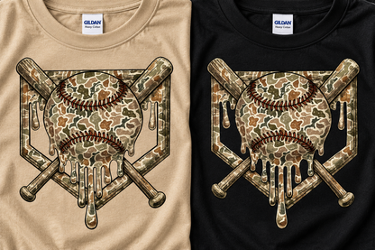 Baseball Camo Skull Shirt | Baseball Dad Shirt | Vintage Baseball T-Shirt