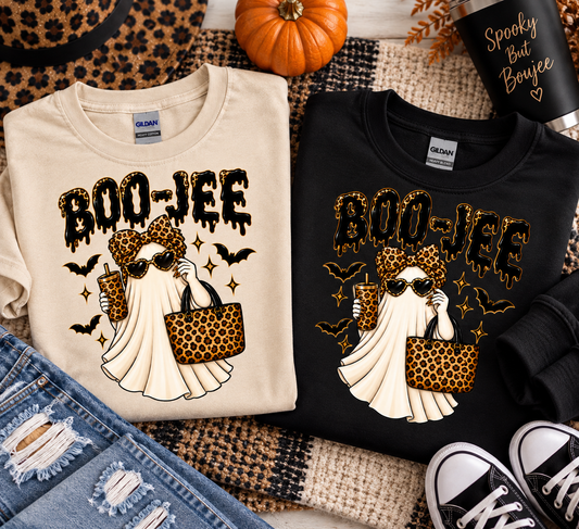 BOO-JEE Halloween Shirt or Sweatshirt | Leopard Ghost Halloween Apparel | Spooky Season Tee