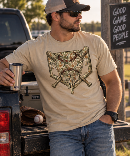 Baseball Camo Skull Shirt | Baseball Dad Shirt | Vintage Baseball T-Shirt