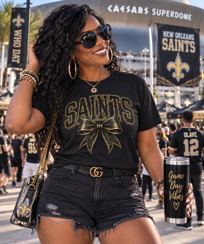 Saints Bow Shirt or Sweatshirt | New Orleans Game Day Apparel | Saints Football Shirt