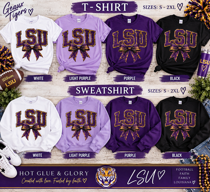 LSU Bow Shirt or Sweatshirt | Tigers Apparel | LSU Tigers Football Shirt or Sweatshirt
