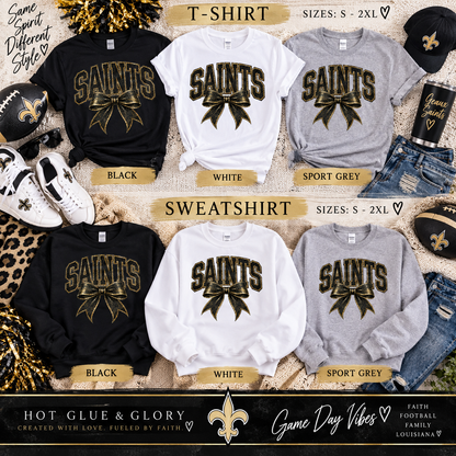 Saints Bow Shirt or Sweatshirt | New Orleans Game Day Apparel | Saints Football Shirt