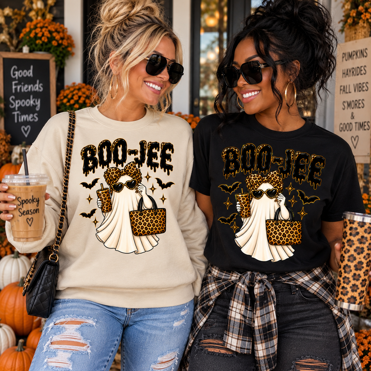 BOO-JEE Halloween Shirt or Sweatshirt | Leopard Ghost Halloween Apparel | Spooky Season Tee