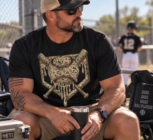 Baseball Camo Skull Shirt | Baseball Dad Shirt | Vintage Baseball T-Shirt