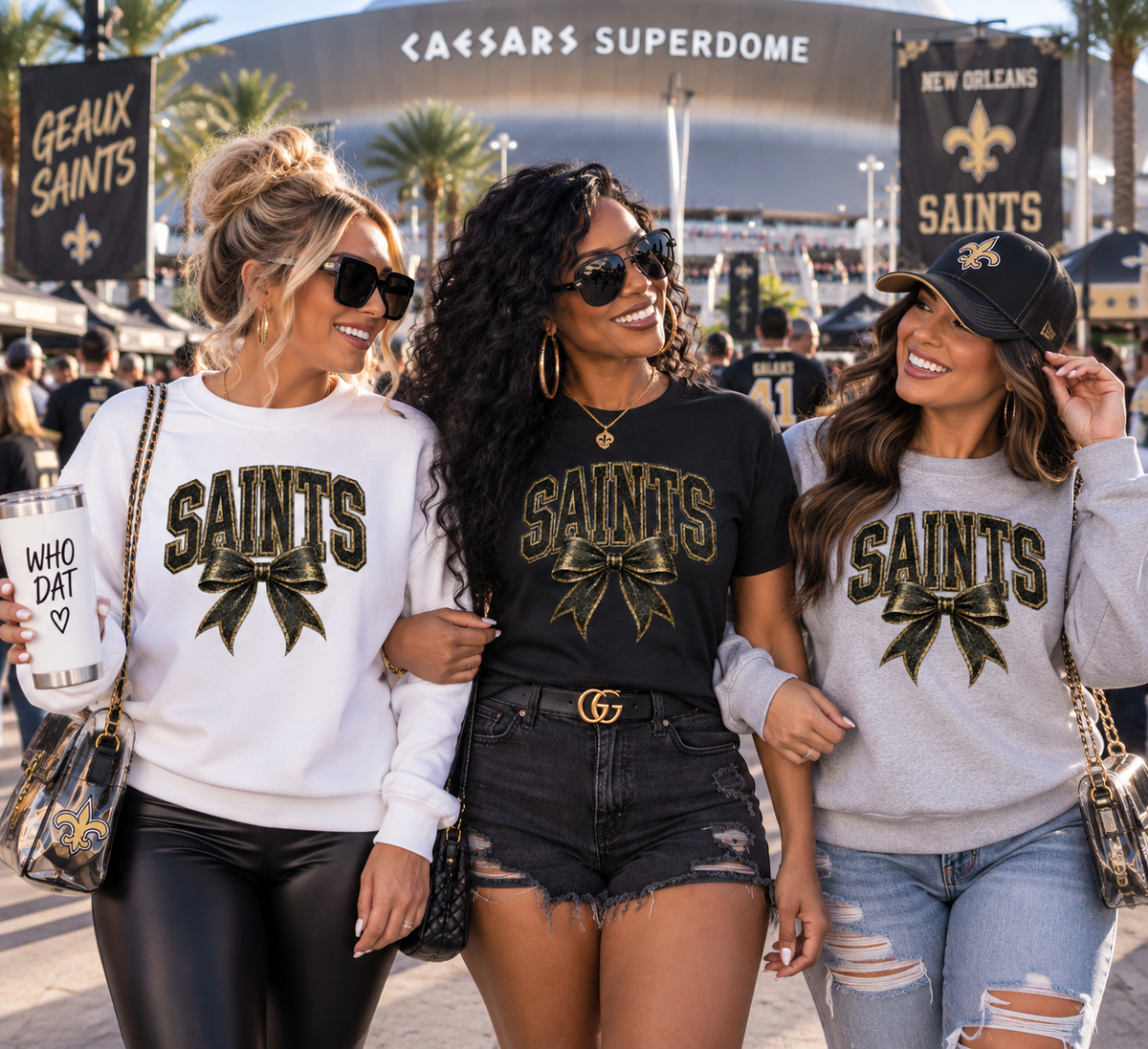 Saints Bow Shirt or Sweatshirt | New Orleans Game Day Apparel | Saints Football Shirt