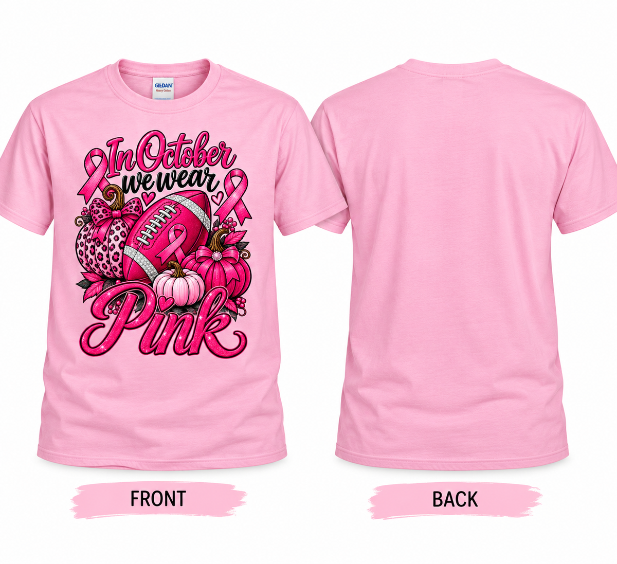 In October We Wear Pink Football Shirt | Breast Cancer Awareness T-Shirt | Pink Pumpkin Football Shirt